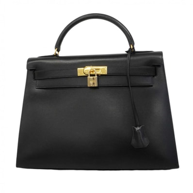 【6dc3470】エルメス ハンドバッグ ケリー32 ボックスカーフ ブラック ゴールド金具 □B刻印【中古】レディース