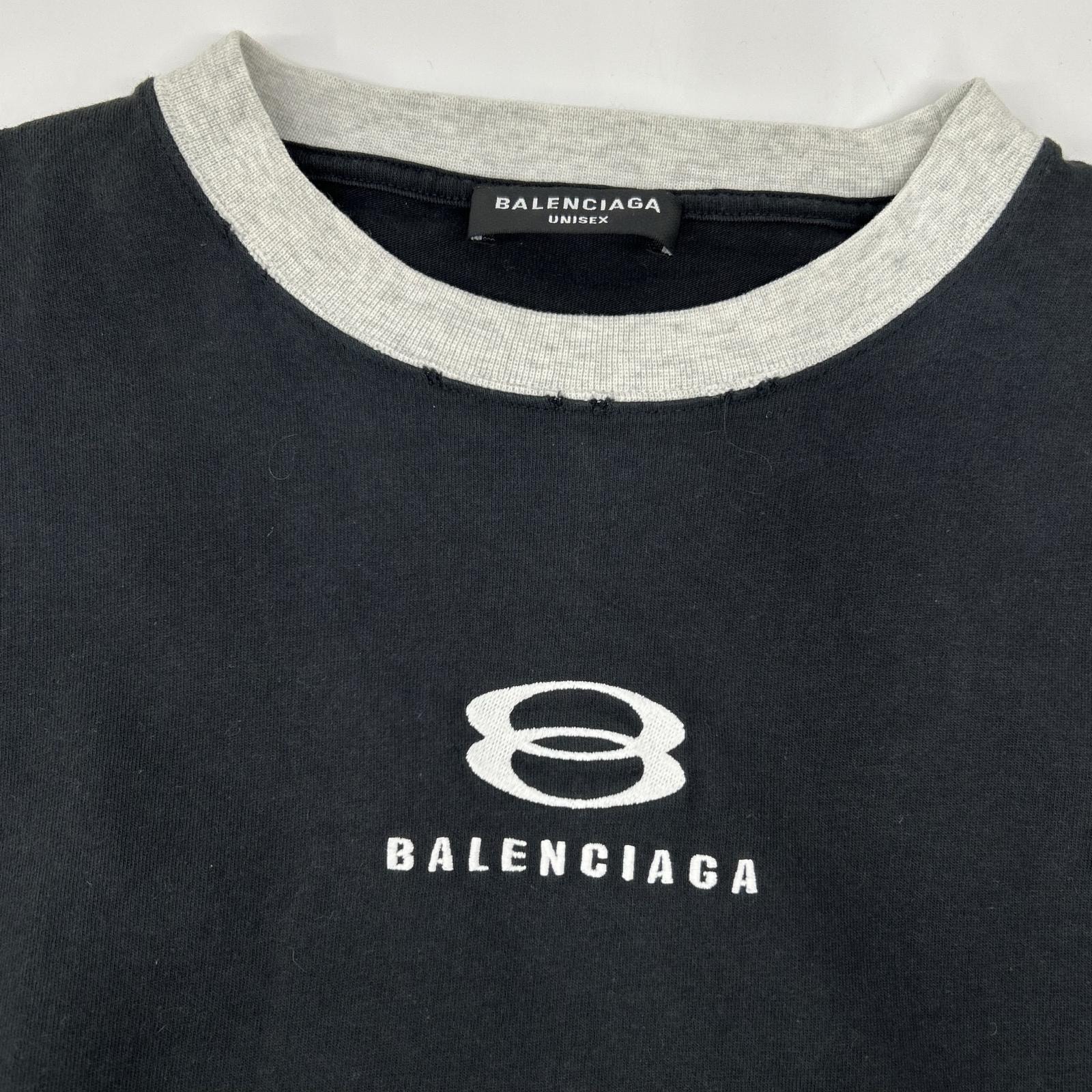 BALENCIAGA ロゴ刺繍 Tシャツ ブラック 背タグ欠損 同色刺繍