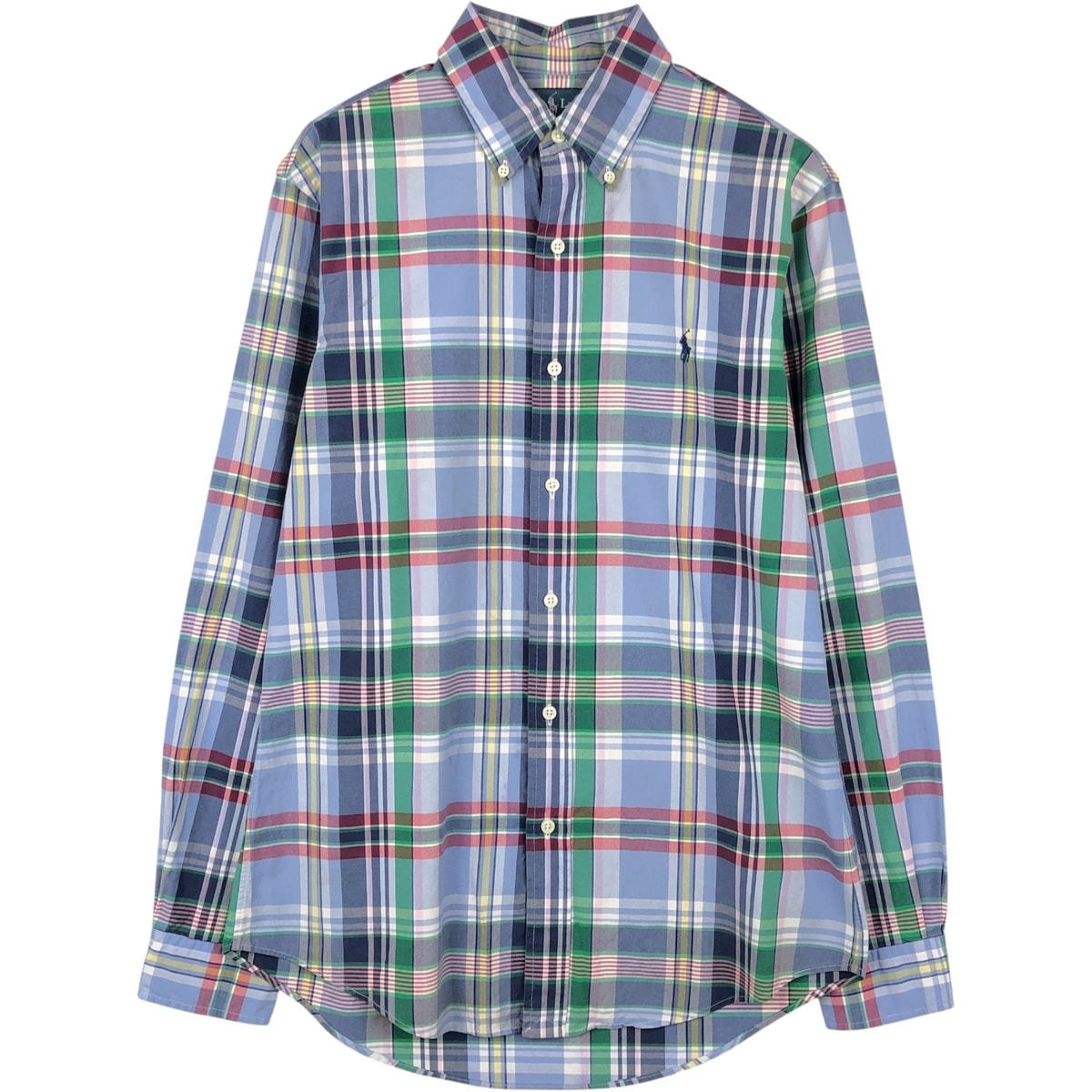 古着 ラルフローレン Ralph Lauren CUSTOM FIT マドラスチェック 長袖 ボタンダウンチェックシャツ メンズS相当/eaa650116