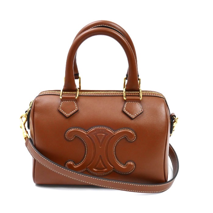 CELINE セリーヌ キュイル トリオンフ スモールボストン 2Wayショルダーバッグ タン 113773DU3.04LU レディース【中古】【美品】