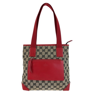 美品 GUCCI グッチ レッド ベージュ GGキャンバス レザー/ トートバッグ ショルダーバッグ 603762 【中古】