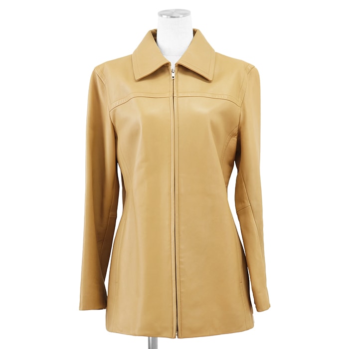 SALE【美品】COACH コーチ レザージャケット サイズ S レディース ウエストシェイプ シャツカラー カーコート 春秋兼用 アウター ハンガー・ガーメント付属 キャメル