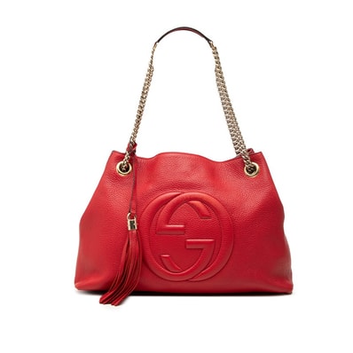 グッチ ソーホー チェーン ショルダーバッグ タッセル 536196 レッド レザー レディース GUCCI 中古