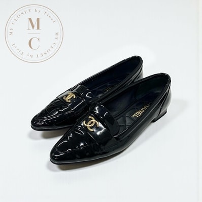 シャネル CHANEL ローファー 革靴 靴 シューズ パテント ブラック 黒 ゴールド ココマーク フラットシューズ