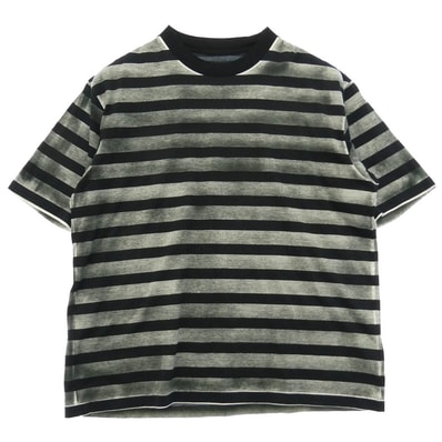 MINEDENIM マインデニム 25SS 2503-4001-98-L2 Seepage Border Crewneck 掠れ ボーダー 半袖 Tシャツ ブラック系 グレー系 L【中古】
