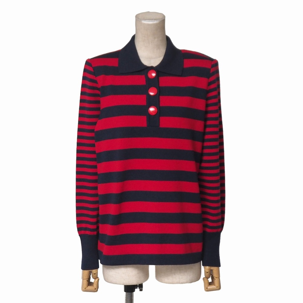 ■美品■YVES SAINT LAURENT イヴ・サンローラン ヴィンテージ ニット サイズM ボーダー ストライプ ポロシャツ 長袖 ブランド古着【中古】20260729/RB0274
