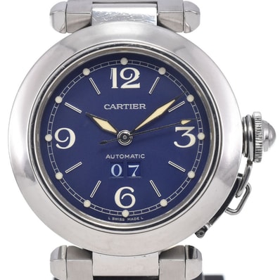 カルティエ CARTIER W31047M7 パシャC ビッグデイト ネイビー 自動巻き ユニセックス 良品 腕時計 K#147501