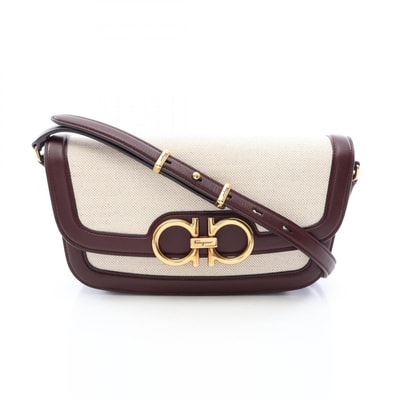 サルヴァトーレフェラガモ Salvatore Ferragamo TRAPEZIO ショルダーバッグ バッグ キャンバス レザー レディース アイボリー系 / ブラウン系 【中古】