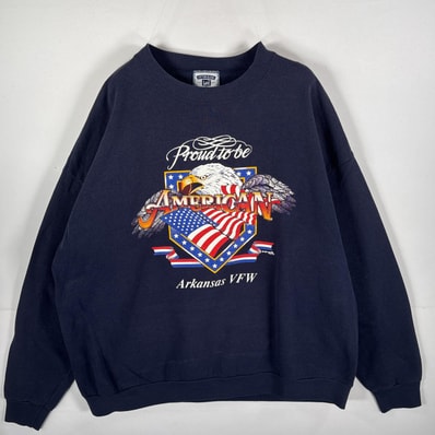 古着 90's/90年代 リー Lee USA製 スウェット ラバープリント コピーライト ワシ 大判 クルーネック 2X ネイビー メンズ