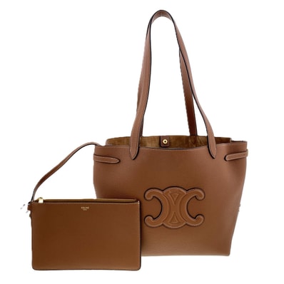 CELINE セリーヌ トートバッグ ミディアム カバ アナイス キュイル トリオンフ トートバッグ 116853ENY レザー ブラウン レディース【中古】