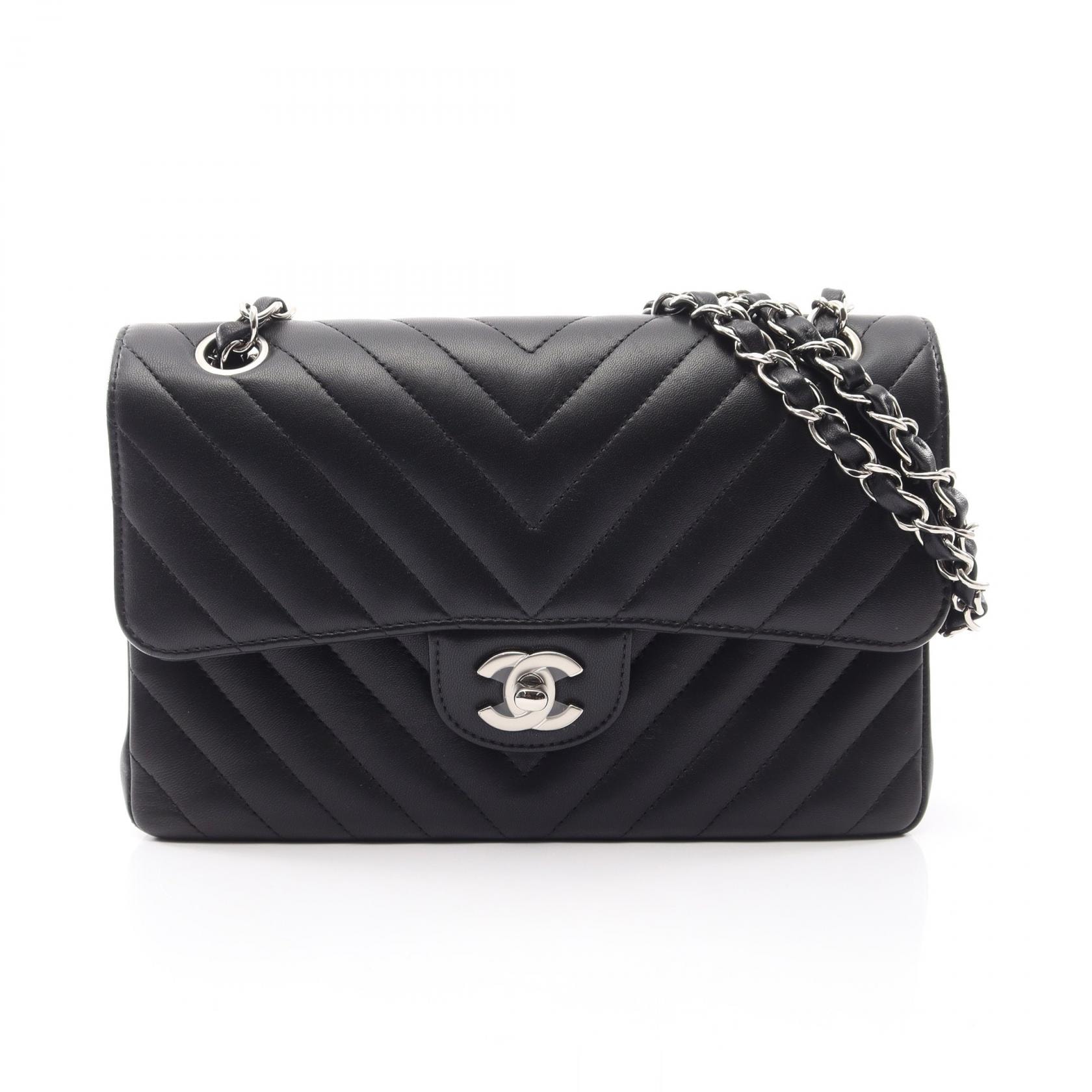 シャネル CHANEL シェブロン Vステッチ ショルダーバッグ バッグ ラムスキン(羊革) レディース ブラック系 【中古】