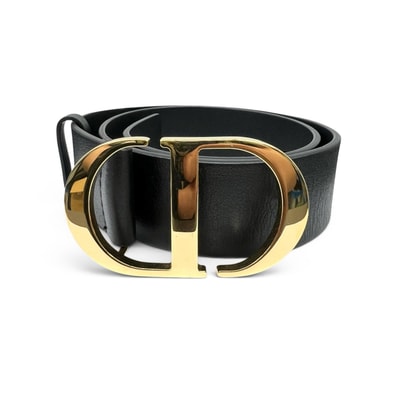 Christian Dior 極美品 ディオール CDアイコン ベルト #65相当 レザー ブラック ゴールド金具 ロゴ クリスチャン Aランク 鑑定済 中古