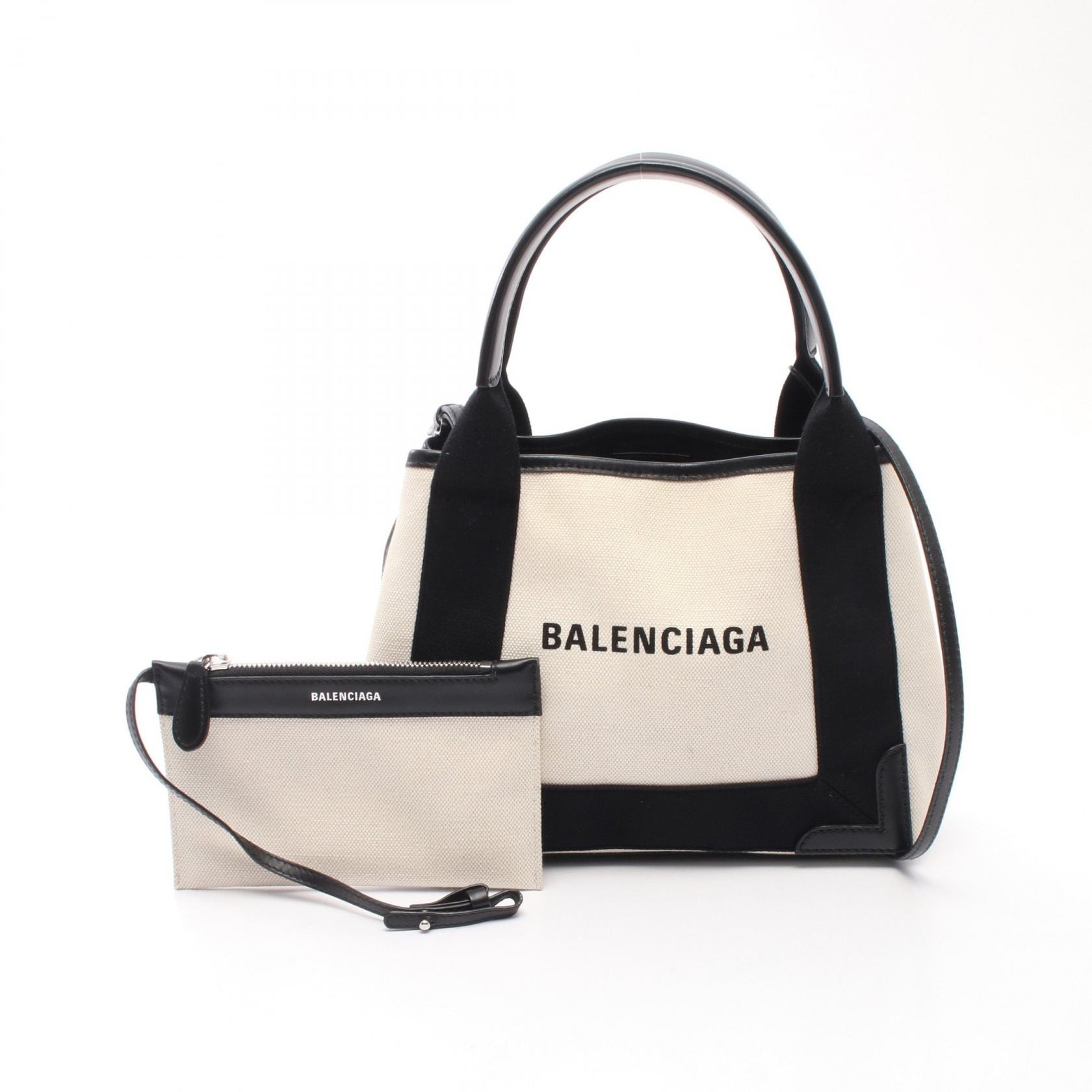 バレンシアガ BALENCIAGA ネイビーカバ XS 2WAY ハンドバッグ バッグ キャンバス レザー レディース アイボリー系 / ブラック系 390346 【中古】