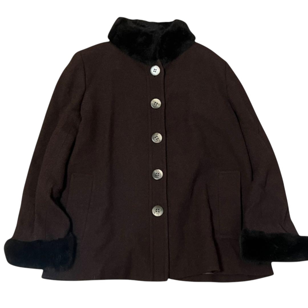 YVES SAINT LAURENT イヴ サンローラン ヴィンテージ ブラウン ウール ナイロン/ フェイクファー/ その他アウター I2-00021 【中古】