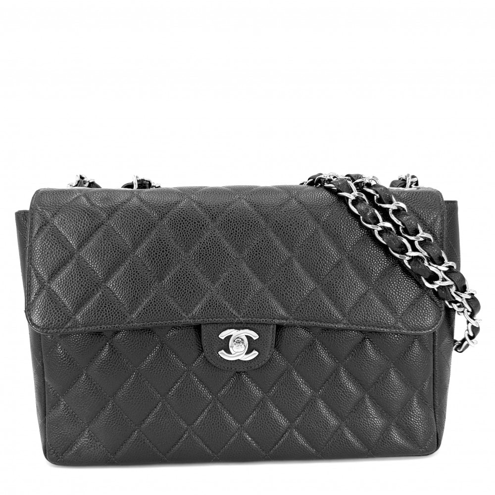 CHANEL シャネル ショルダーバッグ デカマトラッセ30 ココマーク ターンロック ダブルチェーン 肩掛け 斜め掛け  キャビアスキン   ブラック 黒 シルバー金具 レディース【中古品】