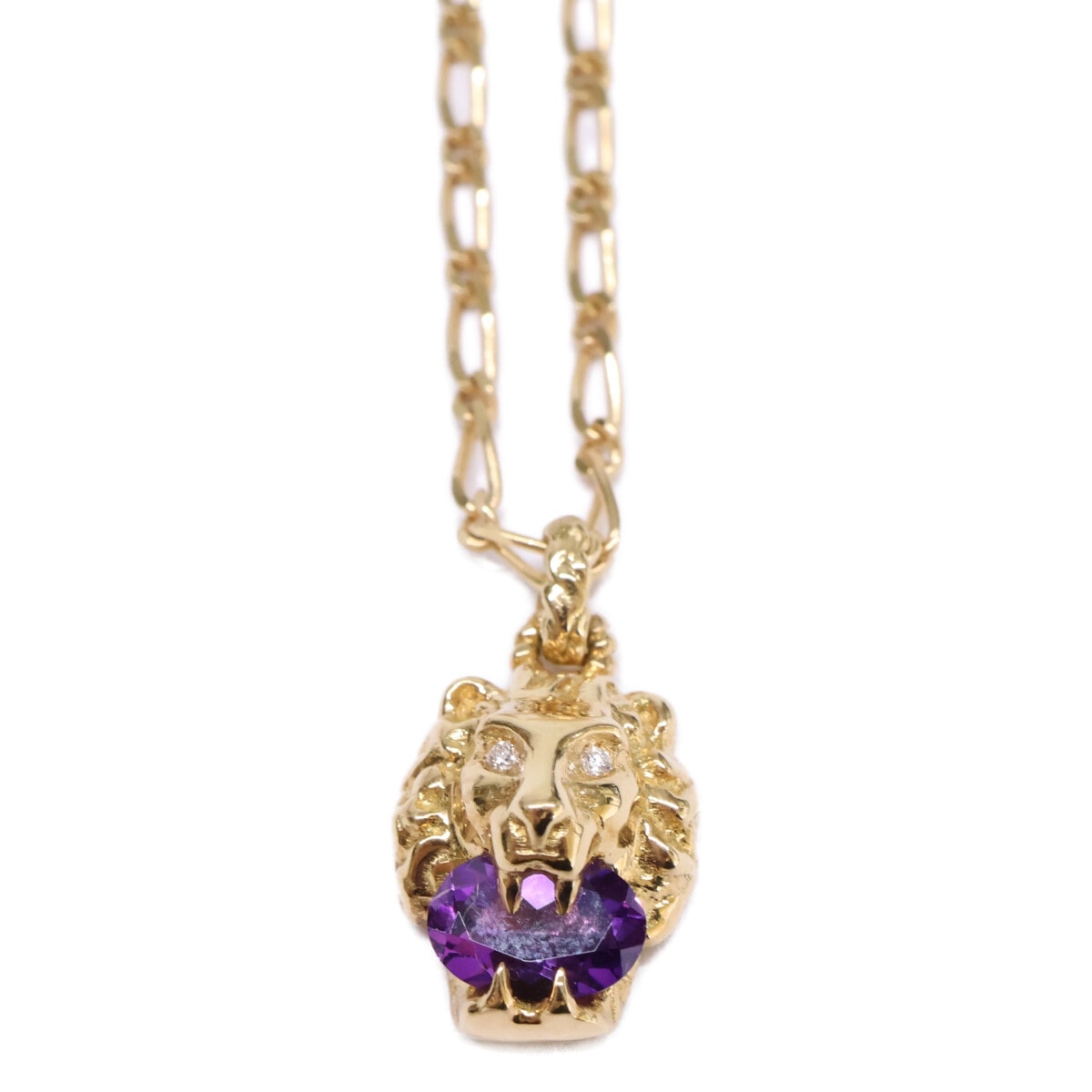 グッチ 750YG 187898 GG ライオン ヘッド オーバルカット アメジスト ダイヤモンド