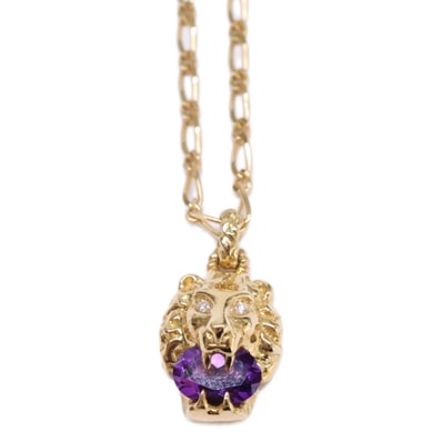 グッチ 750YG 187898 GG ライオン ヘッド オーバルカット アメジスト ダイヤモンド