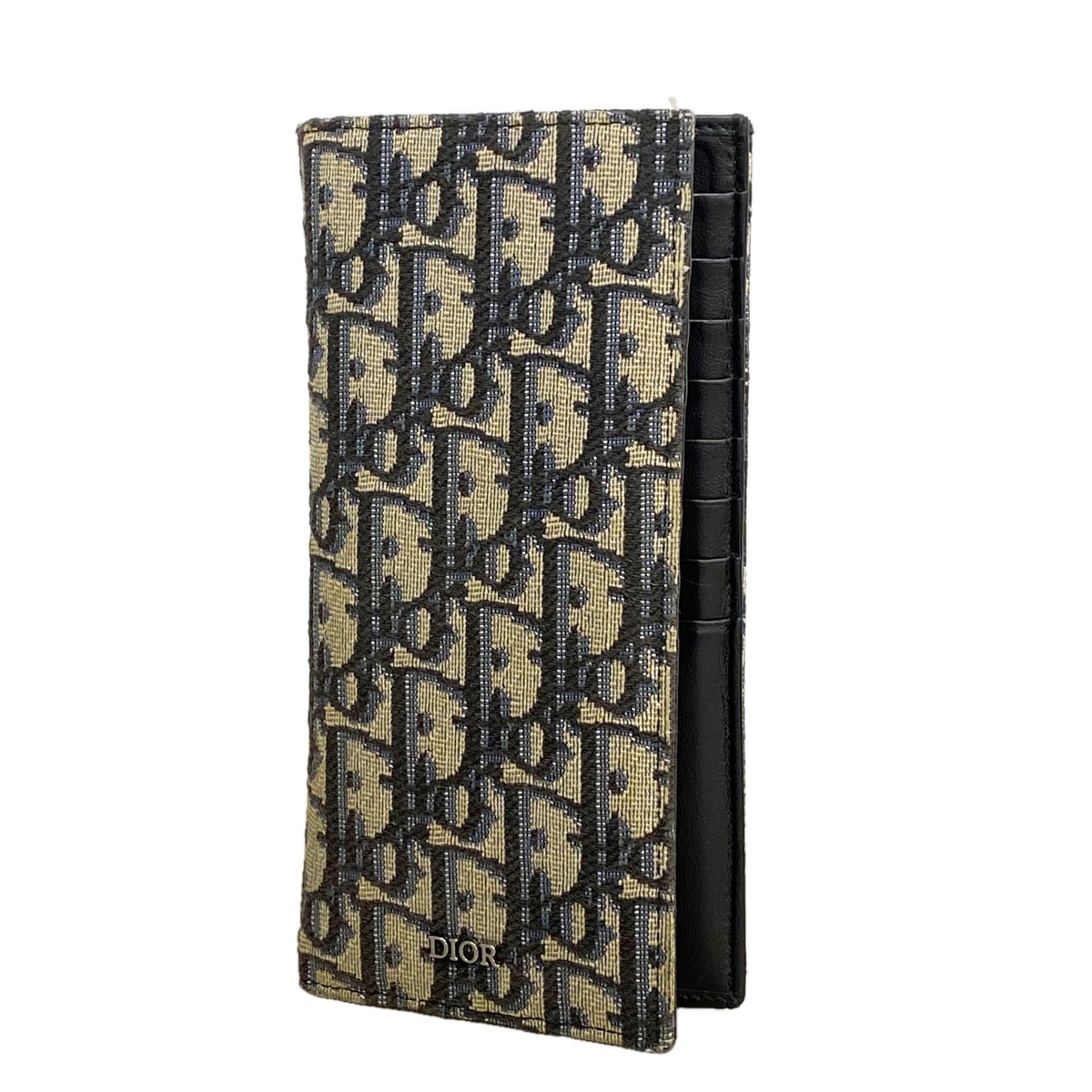 【6ia0125】クリスチャンディオール 長財布 オブリーク キャンバス ベージュ ブラック シルバー金具【中古】メンズ