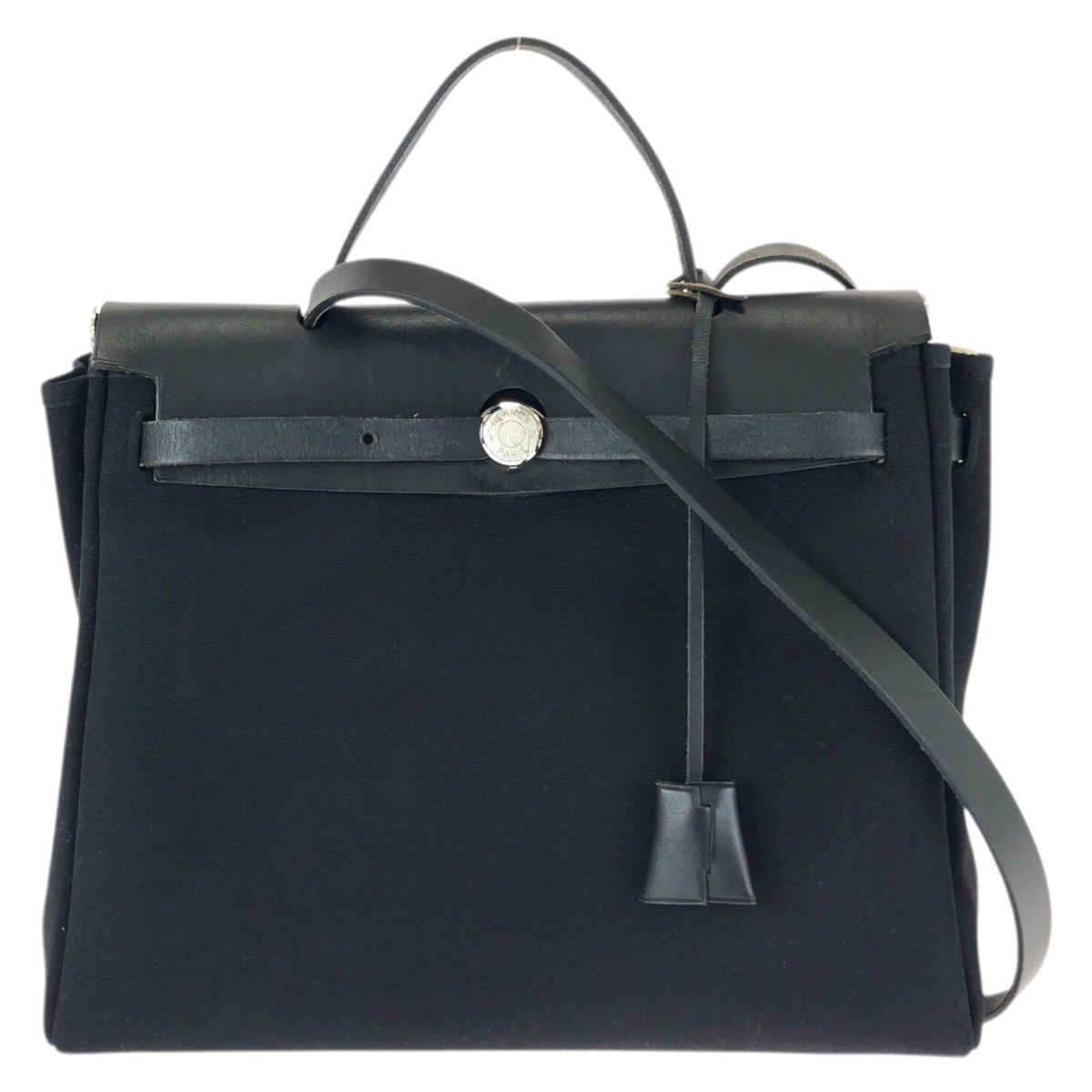 美品 HERMES エルメス エールバッグPM 2way ノワール ブラック シルバー金具 キャンバス レザー/ ショルダーバッグ ハンドバッグ C刻印 601619 【中古】