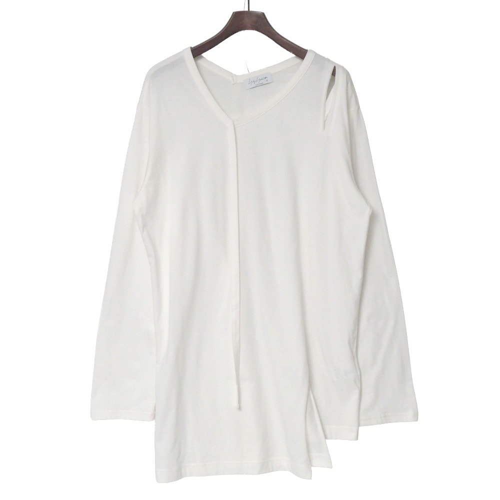 ■美品■2025SS■Yohji Yamamoto POUR HOMME ヨウジヤマモトプールオム SINGLE JERSEY BINDER V NECK LONG SLEEVE カットソー サイズ3 変形 ブランド古着【中古】20260730/RB0179