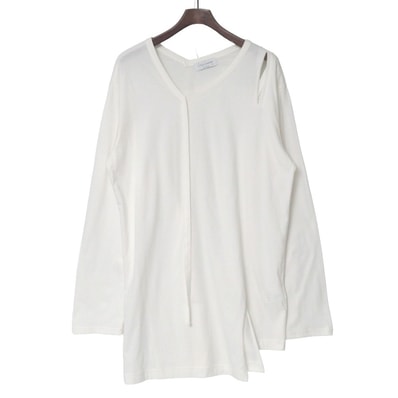 ■美品■2025SS■Yohji Yamamoto POUR HOMME ヨウジヤマモトプールオム SINGLE JERSEY BINDER V NECK LONG SLEEVE カットソー サイズ3 変形 ブランド古着【中古】20260730/RB0179