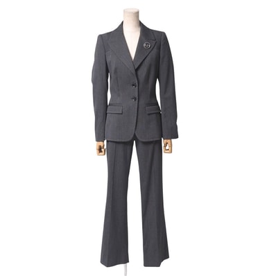 GUCCI グッチ パンツセットアップ サイズ36 ストライプ Gロゴブローチ ウエストシェイプ ジャケット フレアパンツ スラックス ブランド古着【中古】20250916/RA6102