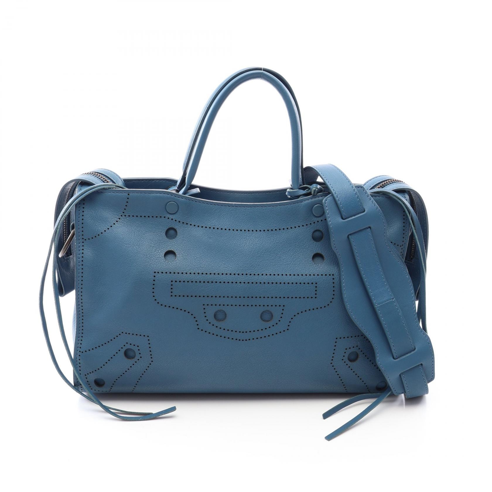 バレンシアガ BALENCIAGA BLACKOUT CITY S ブラックアウト シティ S 2WAY ハンドバッグ バッグ レザー レディース ブルー系 【中古】