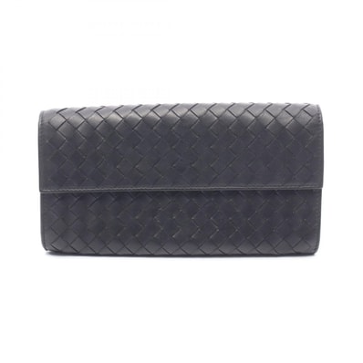ボッテガヴェネタ BOTTEGA VENETA イントレチャート 二つ折り長財布 財布 レザー レディース ブラック系 【中古】