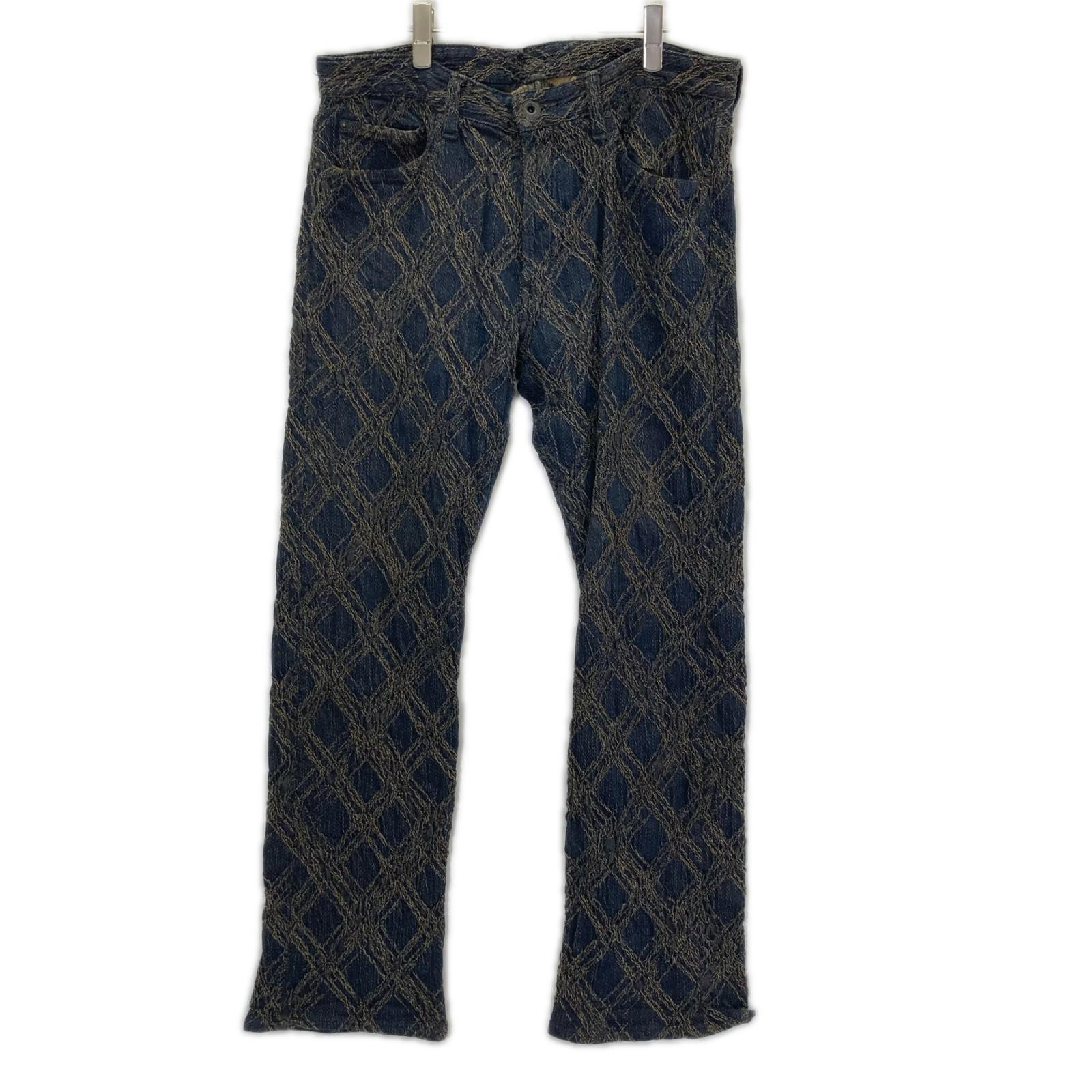 イッセイミヤケメン 12AW ME23FF174 ブルー グラフィックジャガード シワ加工 デニムパンツ 2