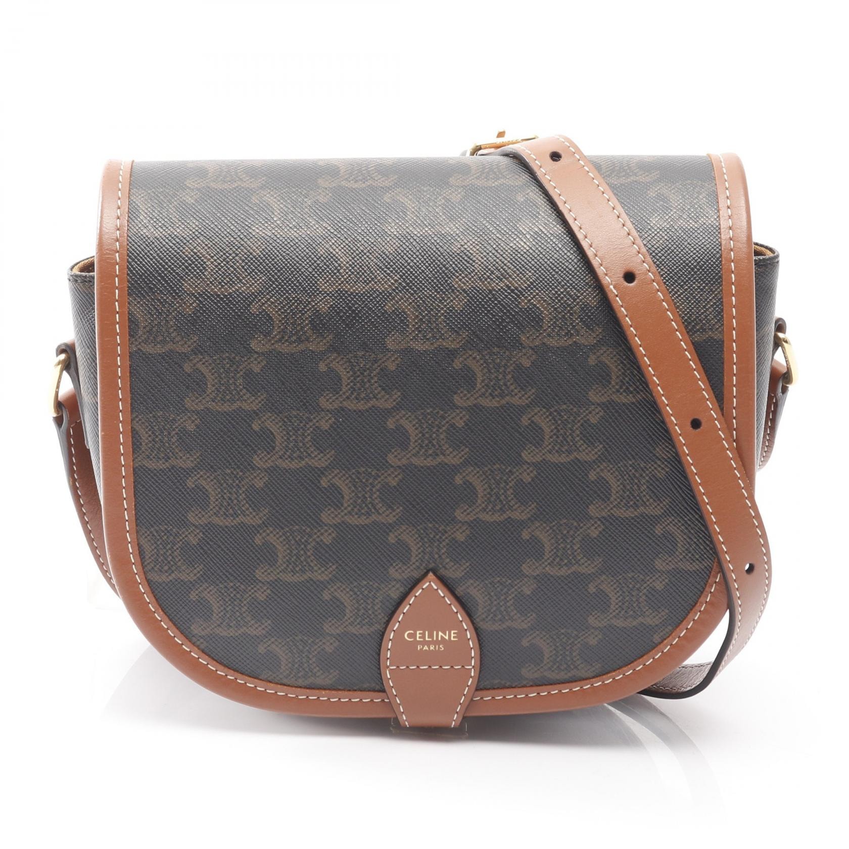 セリーヌ CELINE フォルコ ミディアムバッグ トリオンフ ショルダーバッグ バッグ PVCコーティングキャンバス レザー レディース ブラック系 / ブラウン系 【中古】