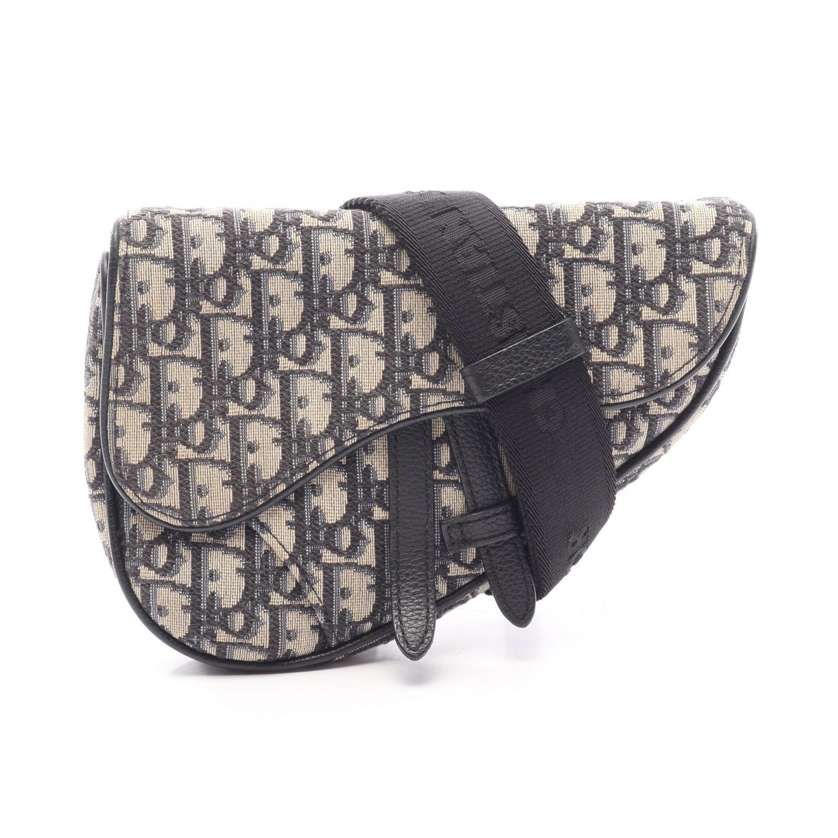 ディオール Dior オブリーク サドルバッグ ミニ ショルダーバッグ バッグ ジャガード/レザー レディース ネイビー系 / アイボリー系 / ブラック系 【中古】