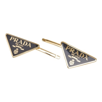 プラダ 三角ロゴプレート ヘアピン ヘアアクセサリー ゴールド ブラック メッキ レディース PRADA 【中古】