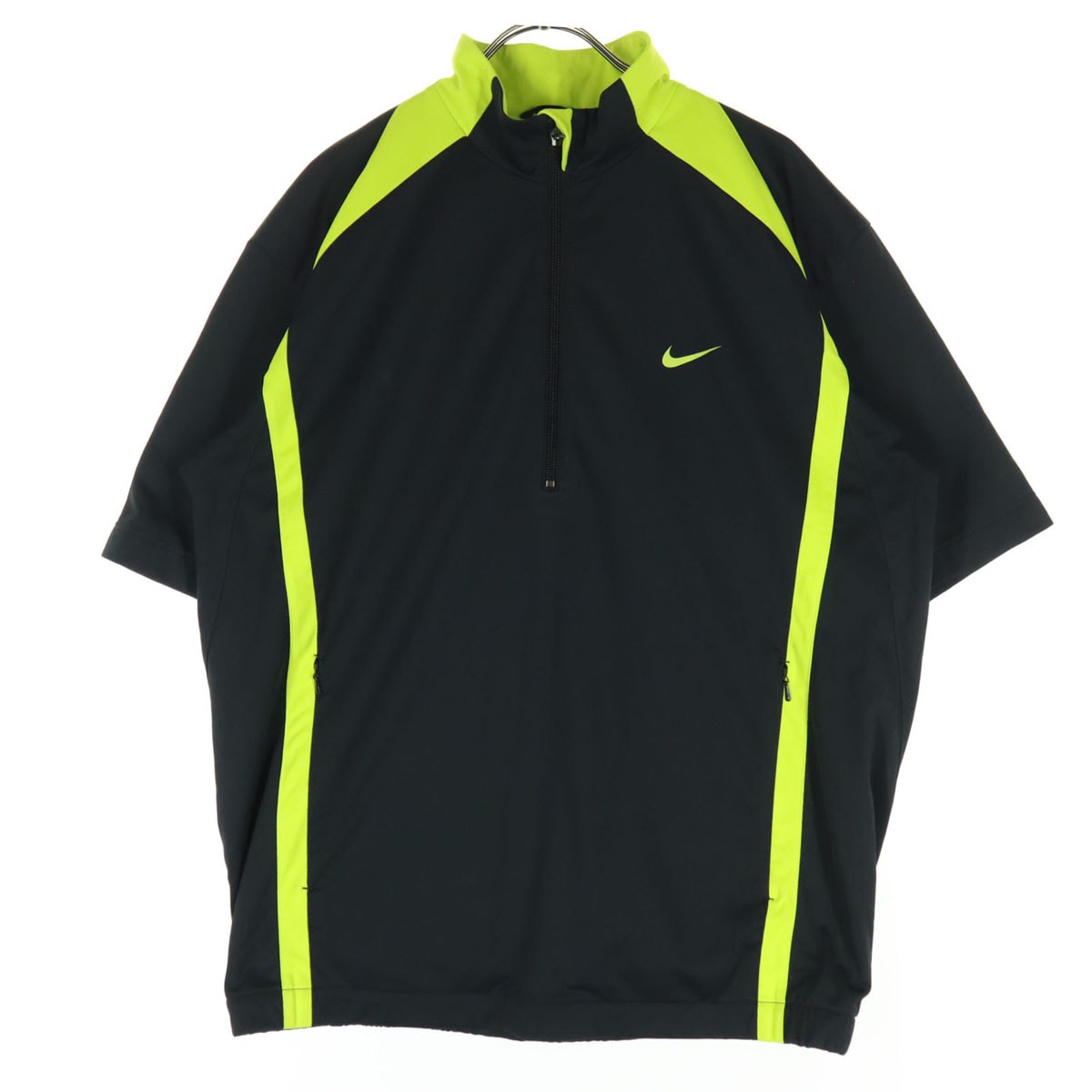 美品 NIKE GOLF ナイキゴルフ 裏メッシュ スウォッシュ 半袖 ハーフジップ トラックジャケット L ブラック