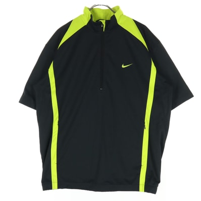 美品 NIKE GOLF ナイキゴルフ 裏メッシュ スウォッシュ 半袖 ハーフジップ トラックジャケット L ブラック