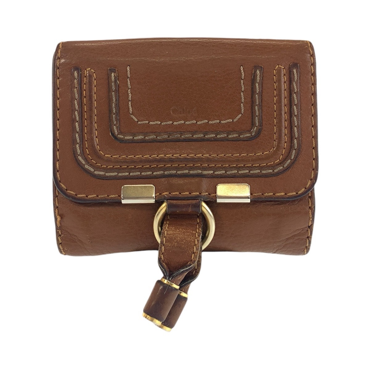 Chloe クロエ マーシー ブラウン ゴールド金具 レザー 折り財布 コンパクトウォレット 600421 【中古】