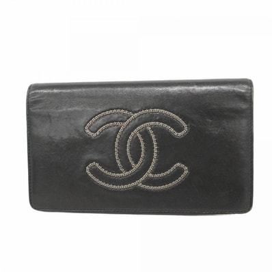 【6dc3586】シャネル 長財布 ラムスキン ブラック シルバー金具【中古】メンズ レディース ユニセックス