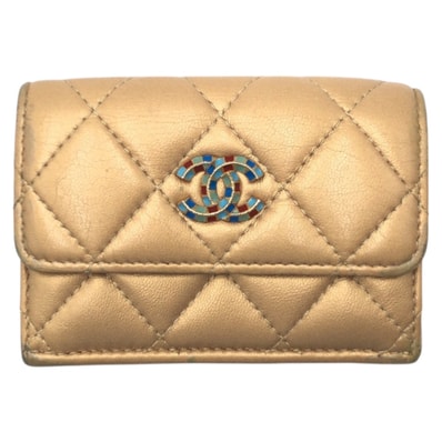 CHANEL シャネル マトラッセ ココマーク ゴールド レザー 三つ折り財布 折財布 コンパクトウォレット 502173 【中古】