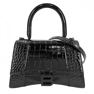 BALENCIAGA バレンシアガ 2WAY アワーグラス スモール ハンドバッグ ショルダーバッグ 肩掛け 斜め掛け HOURGLASS クロコ型押し トップハンドル 593546 レザー ブラック 黒 ブラック金具 レディース 美品【中古品】