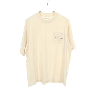 コーチ COACH ロゴプリント ポケット付き 半袖Tシャツ 衣料品 トップス コットン レディース アイボリー系 CF816 【中古】