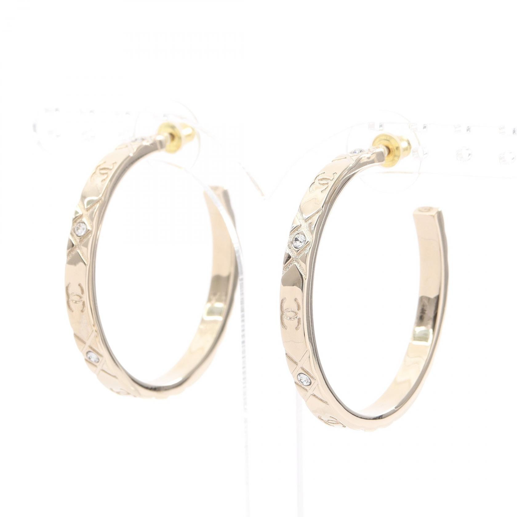 シャネル CHANEL ココマーク フープ ピアス ジュエリー GP(ゴールドメッキ) ラインストーン レディース ゴールド系 【中古】