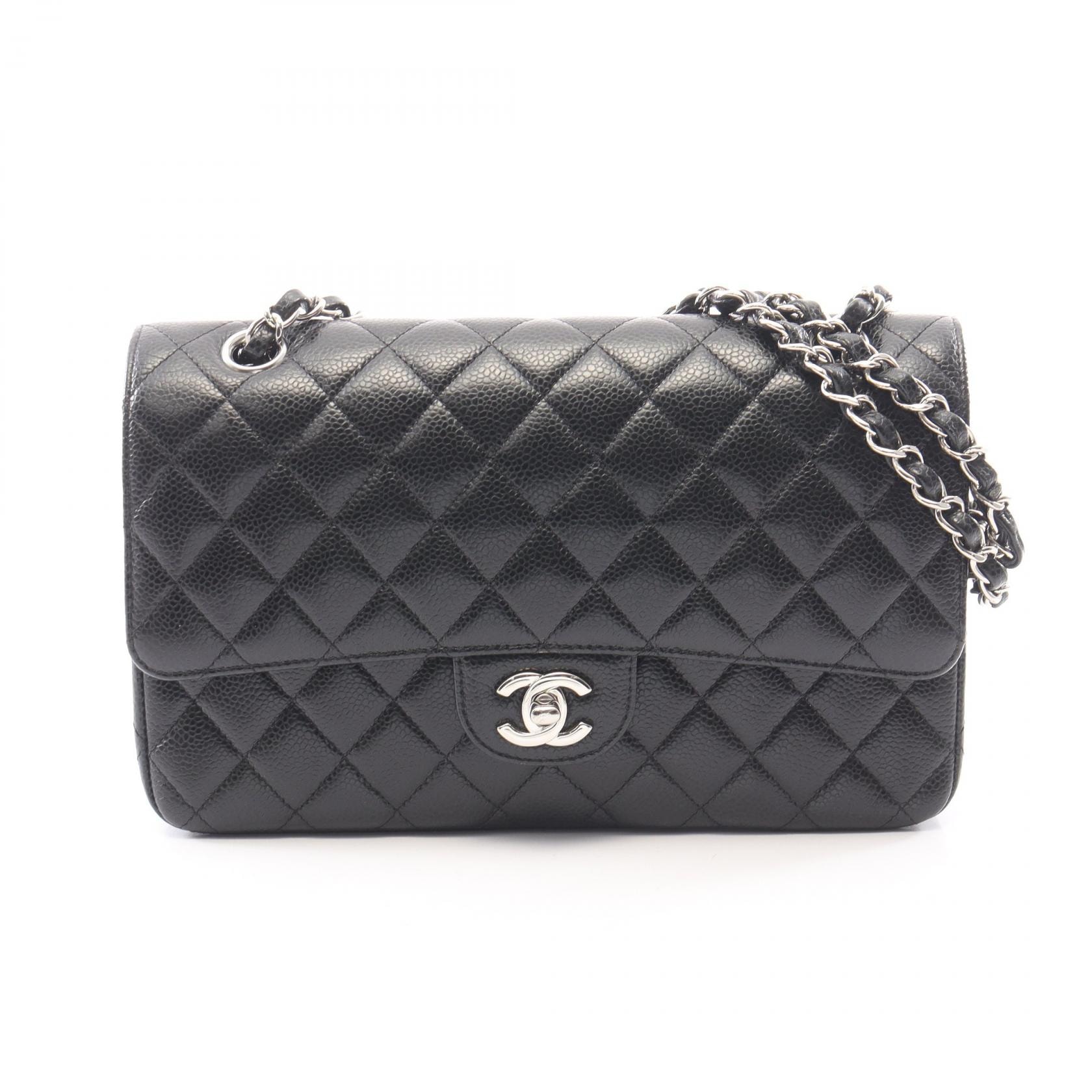 シャネル CHANEL マトラッセ Wフラップ ショルダーバッグ バッグ キャビアスキン(グレインドカーフ) レディース ブラック系 A01112 【中古】