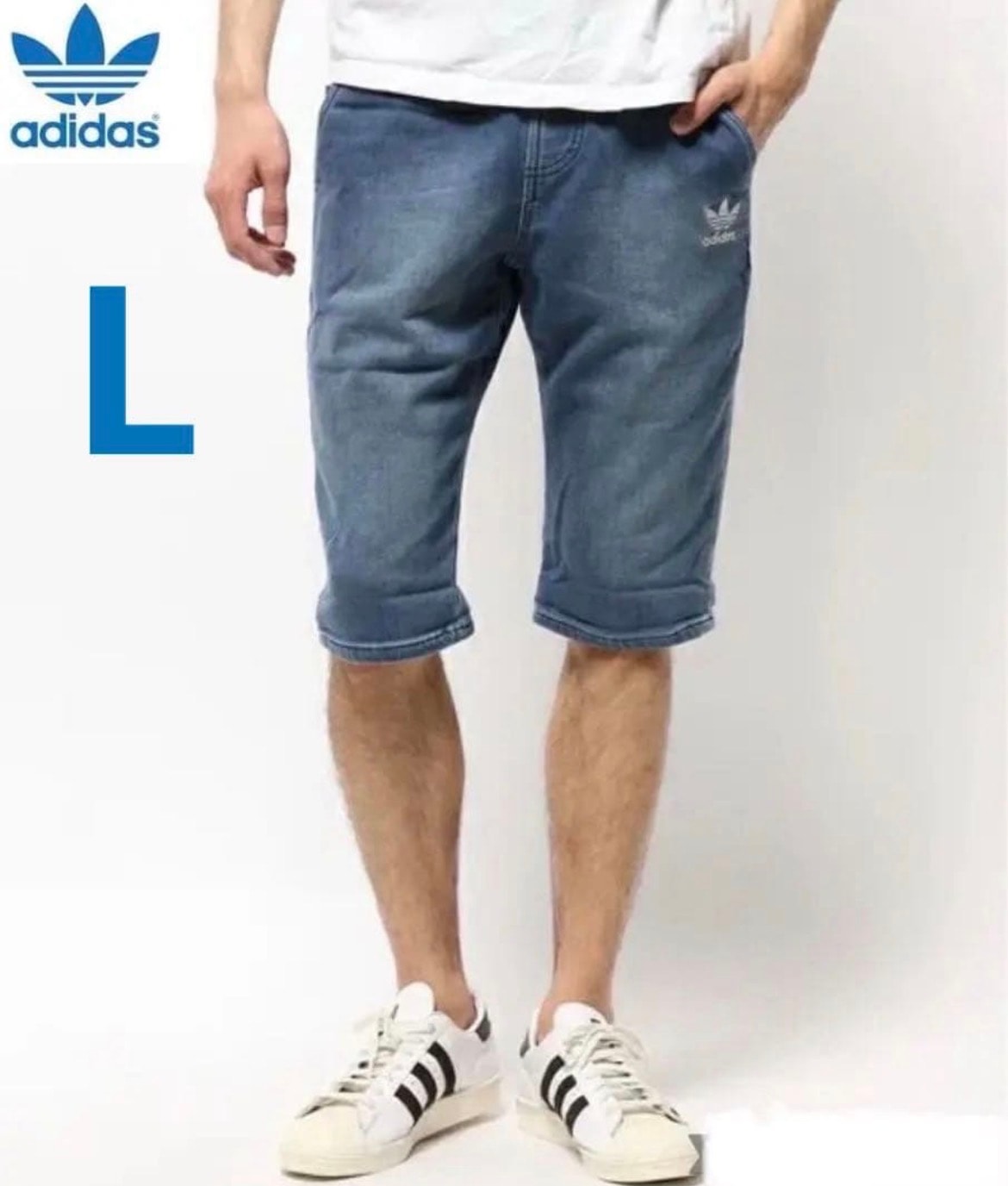 Lサイズ adidas originals アディダス オリジナルス デニム スウェット インディゴ ジョガー フレンチ テリー ハーフパンツメンズ デニム FT ネイビー オリジナルス(Denim FT Short Navy Originals S18363