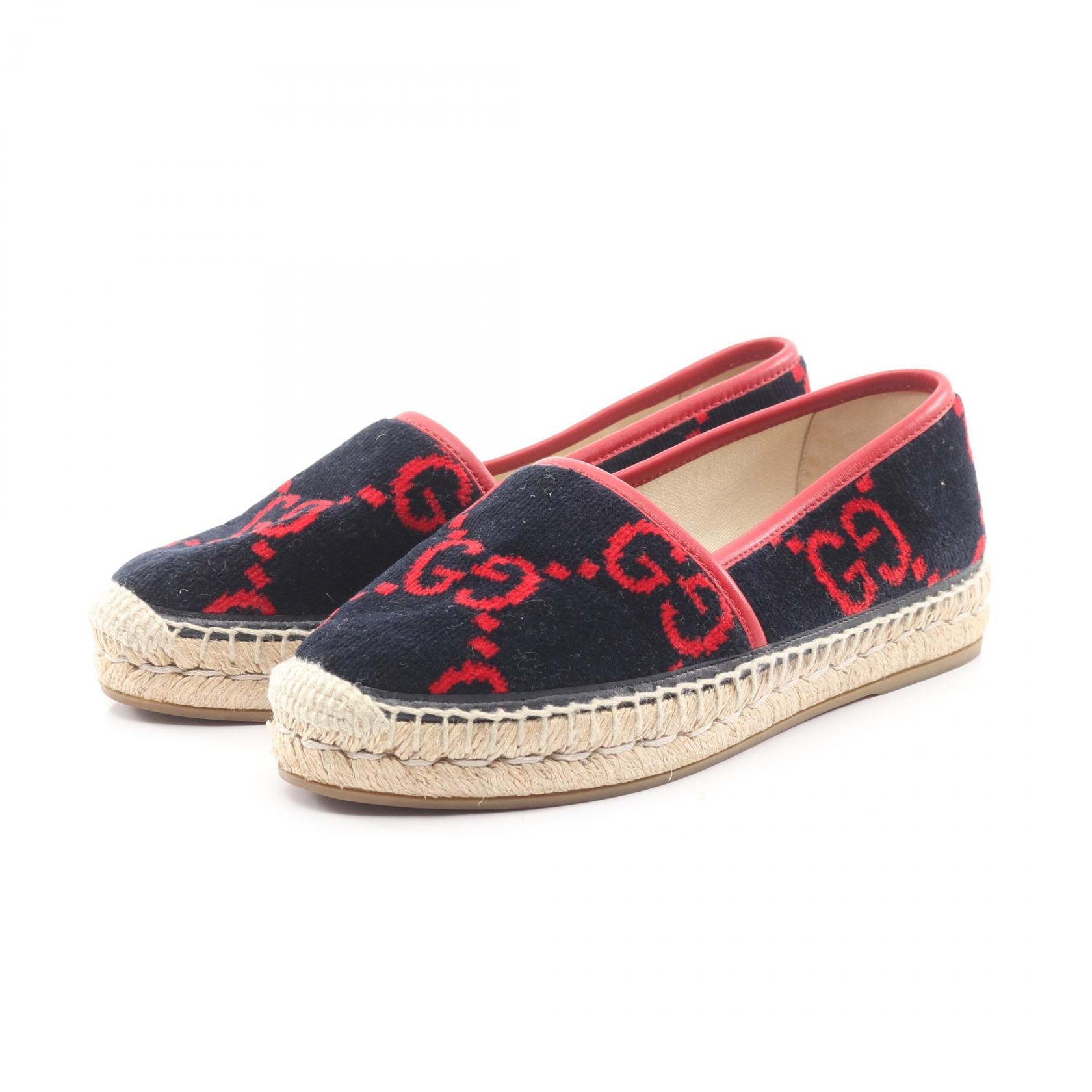 グッチ GUCCI GG柄 スリッポン 靴 ファブリック レディース ブラック系 / レッド系 【中古】