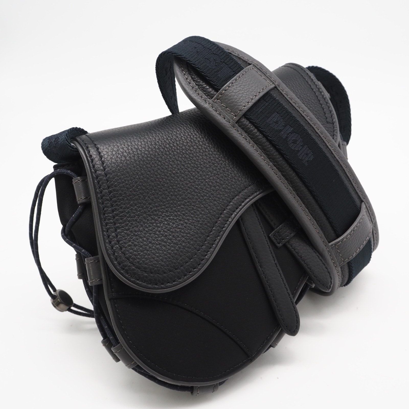 極美品 Dior ディオール sacai コラボ ミニ サドルバッグ 1ADCA374USC ボディバッグ ブラック グレー ネイビー ナイロン レザー レディース