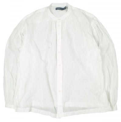POLO RALPH LAUREN ポロ・ラルフローレン コットンボイルシャツ 0 WHITE 長袖 バンドカラー ギャザー ブラウス 定価28,600円 トップス g26726