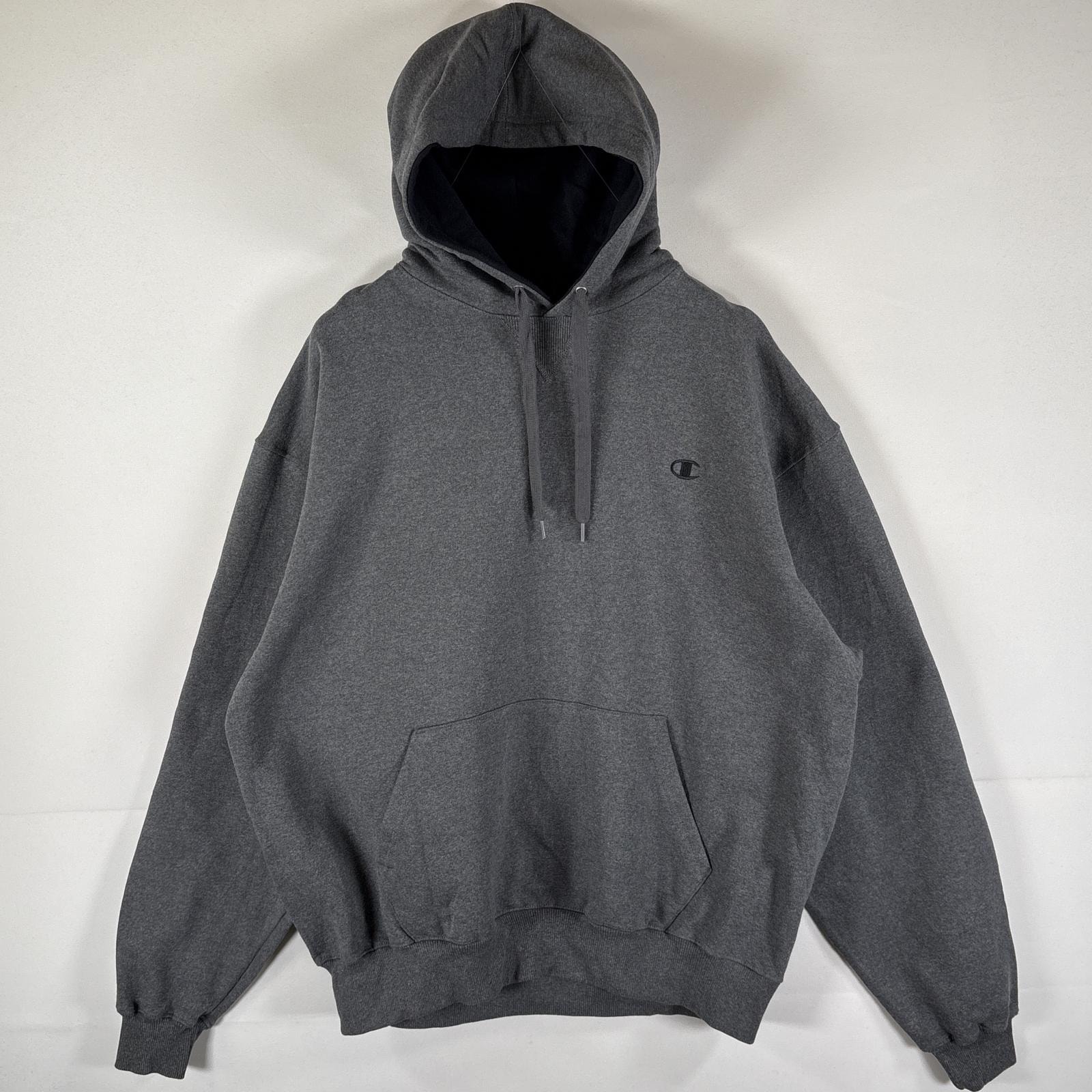 古着 チャンピオン Champion パーカー スウェット ワンポイントロゴ フーディ 大きいサイズ プルオーバー 前V XL ダークグレー系 メンズ