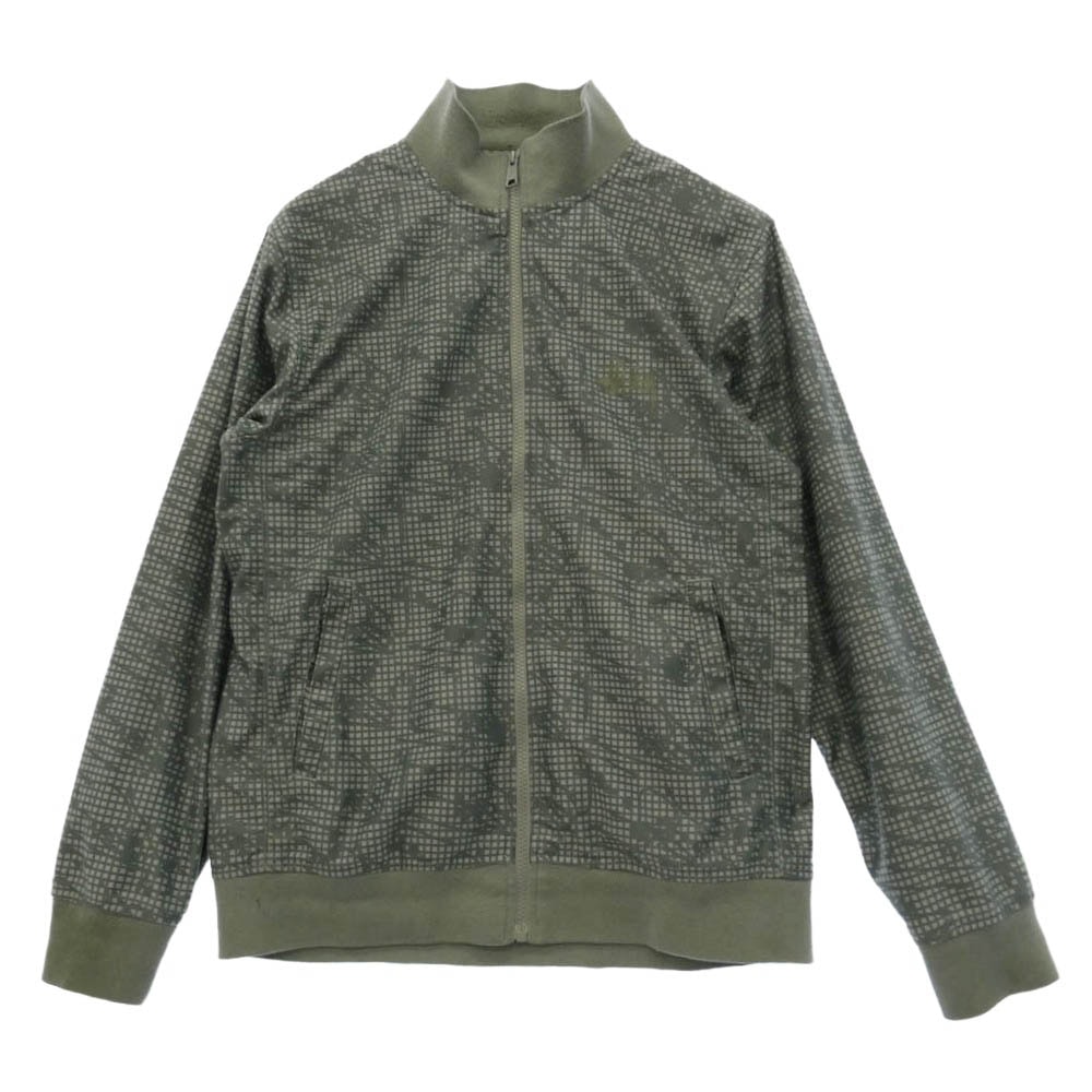 STUSSY ステューシー AUTHENTIC GEAR 総柄 ロゴ プリント ジップアップ トラックジャケット ジャージ モスグリーン系 カーキ系 M【中古】