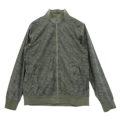 STUSSY ステューシー AUTHENTIC GEAR 総柄 ロゴ プリント ジップアップ トラックジャケット ジャージ モスグリーン系 カーキ系 M【中古】