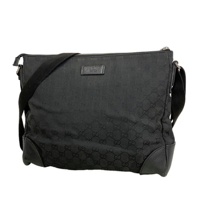 【6ia0076】グッチ ショルダーバッグ GGキャンバス 110054 キャンバス ブラック シルバー金具【中古】レディース