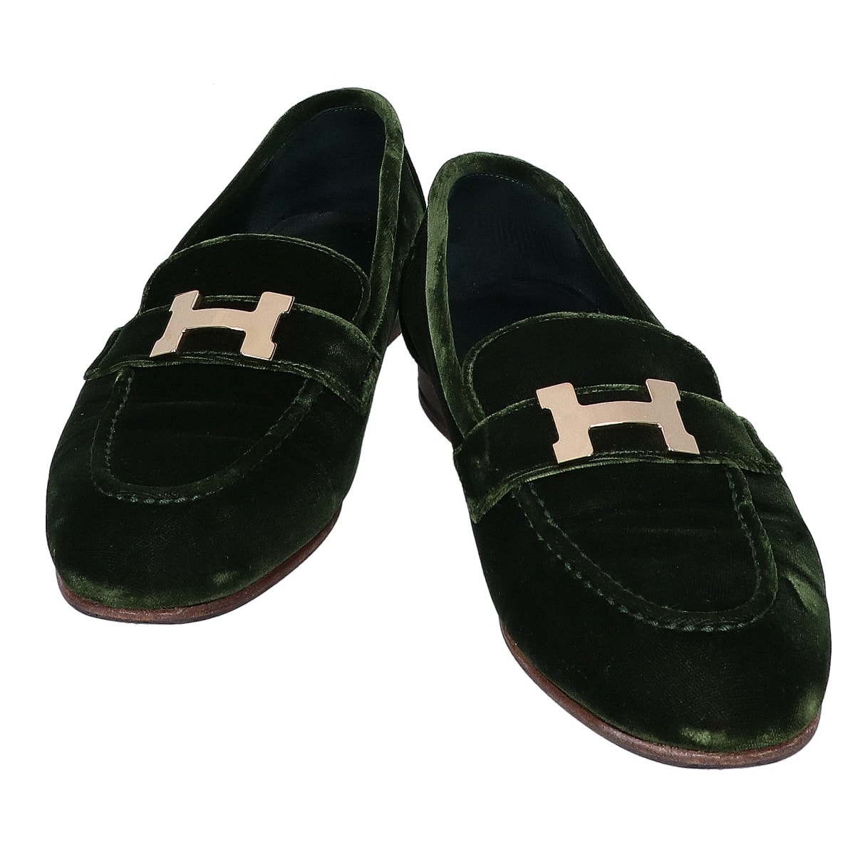 エルメス 【美品】パリ Hゴールド金具 ベロア モカシンシューズ 37.5